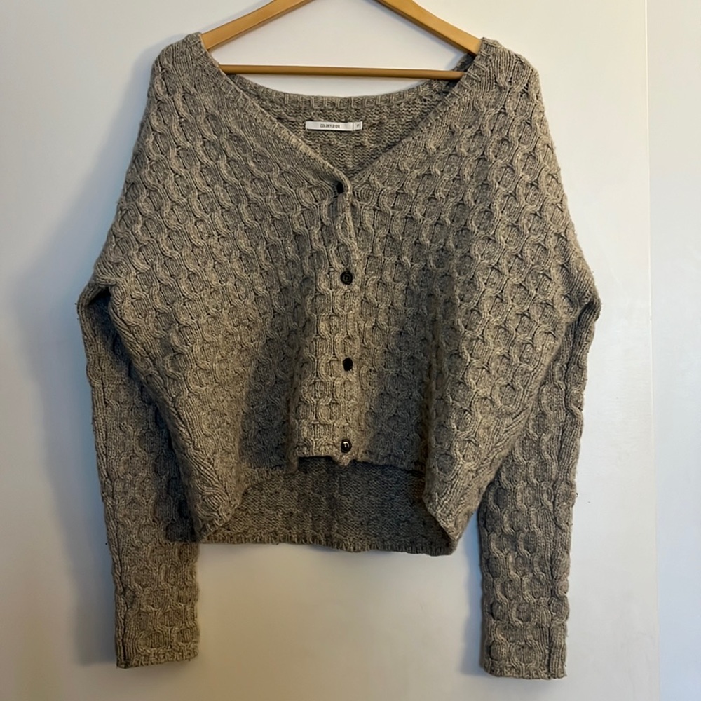 Gray Wool Knit Cardigan Sweater